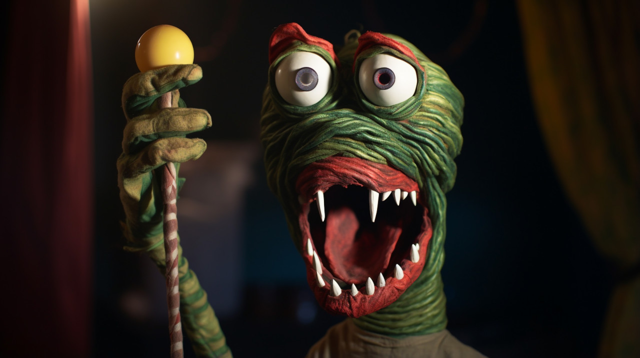 He monster puppet with tongue sticking out