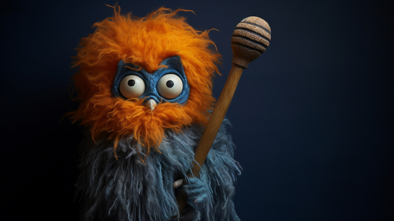 An orange head on a blue and orange toy