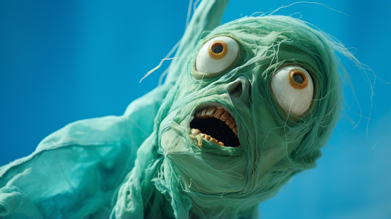 Green puppet made from stocking