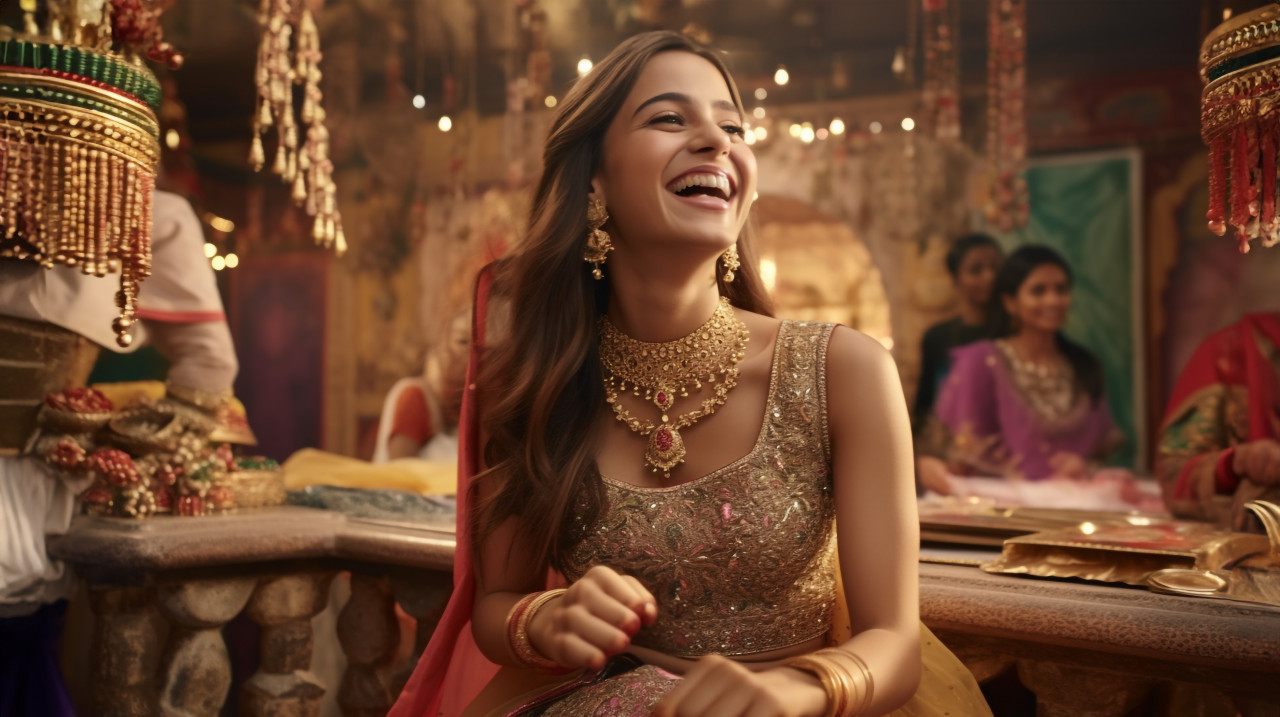 A little girl in a new fancy dress and sparkly accessories was spinning around in front of her mom and dad, happy, family diwali celebration image
