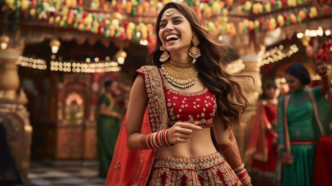 A little girl in a new fancy dress and sparkly accessories was spinning around in front of her mom and dad, happy, family diwali celebration image