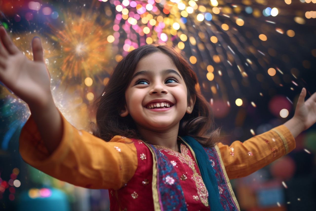 A photo of kids having fun at the diwali festival, family diwali celebration image