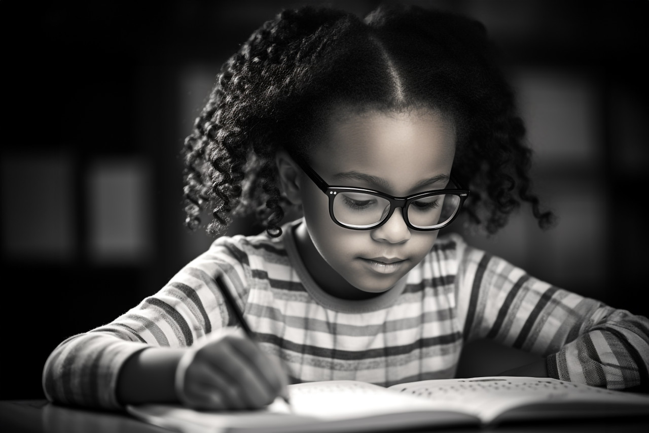 Picture of a young black girl learning the alphabet, kids indoor activities