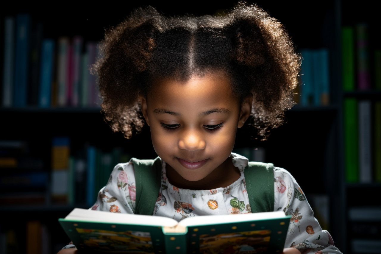 Picture of a young black girl learning the alphabet, kids indoor activities