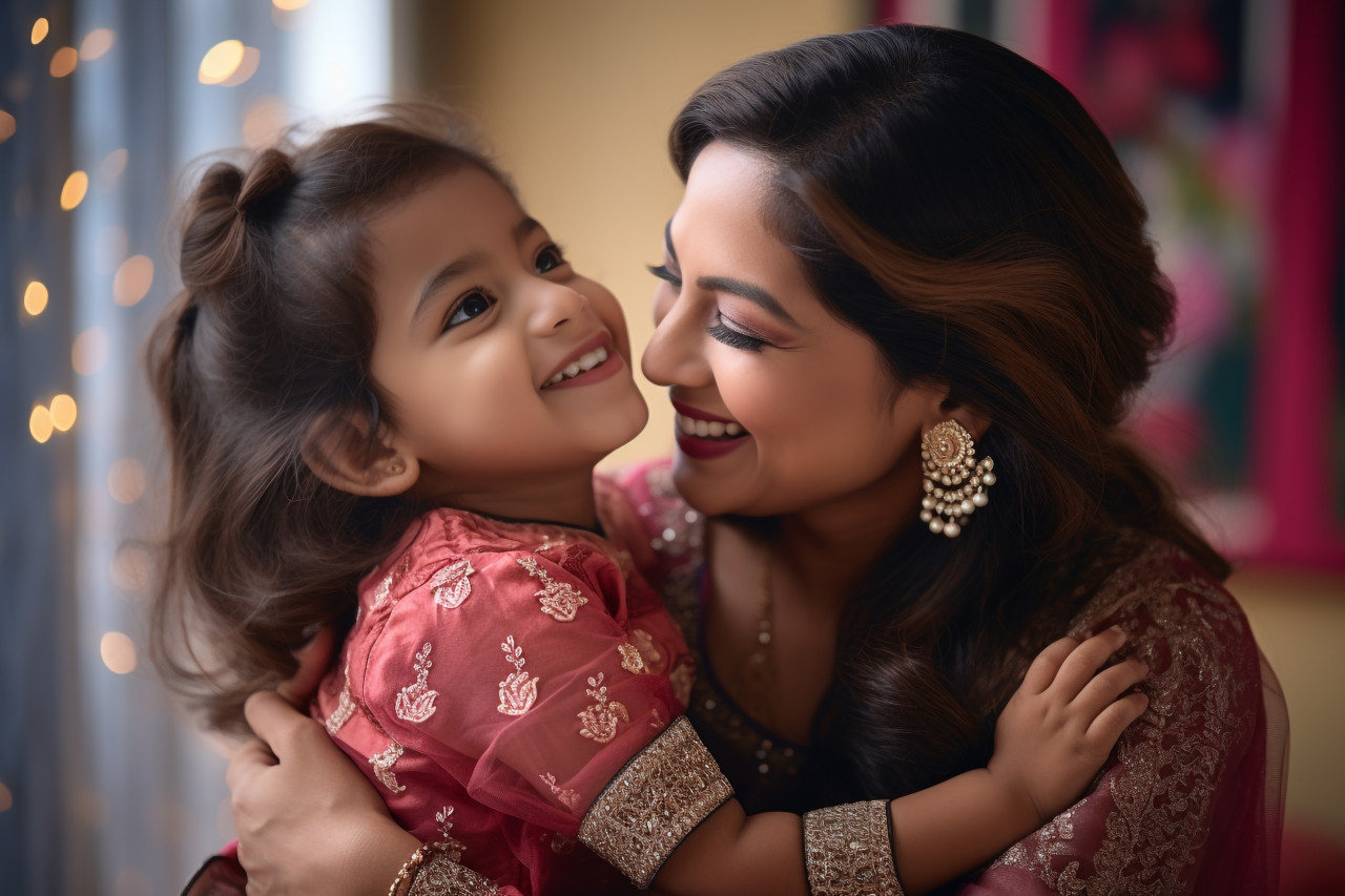 A picture of a happy indian mother and her daughter playing together at home, lifestyle children indoors activitie