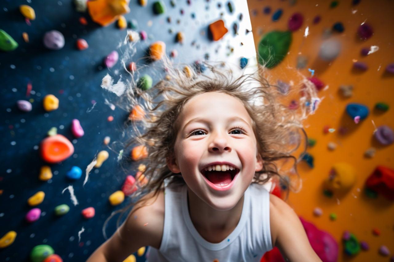 Picture of a happy girl climbing indoors, indoor activities for kids