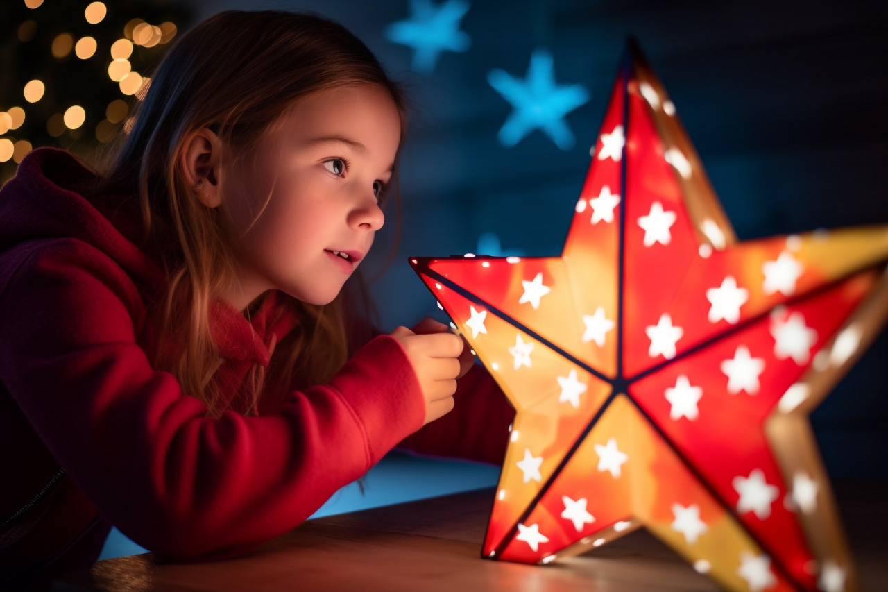 A photo of two young people in fashionable christmas clothes standing in front of a colored background, christmas festival people image