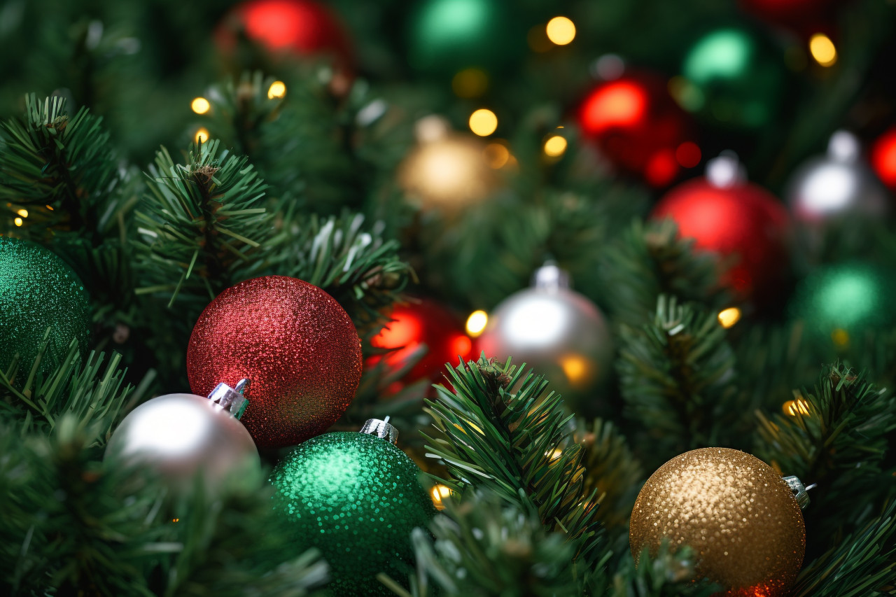A picture of a christmas tree in the background, christmas festival celebration images