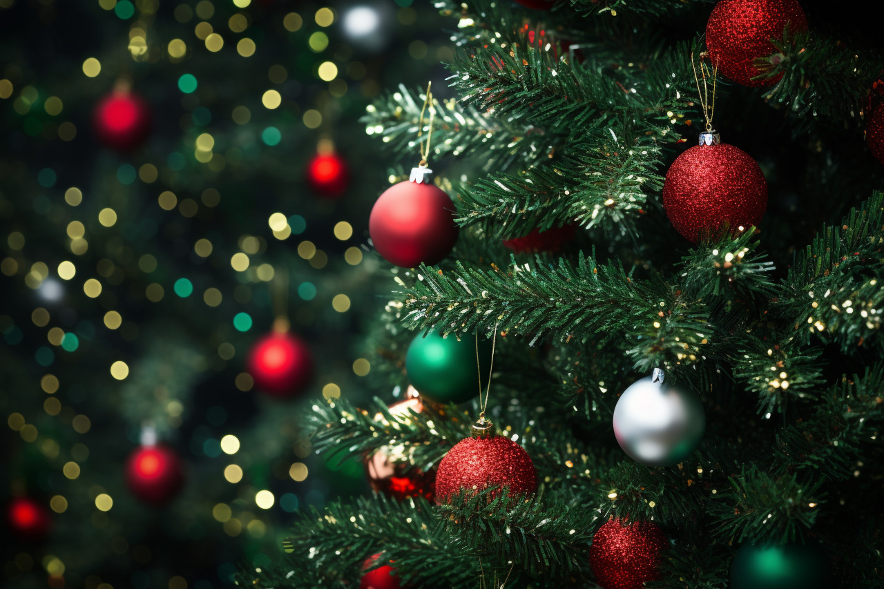 A picture of a christmas tree in the background, christmas festival celebration images