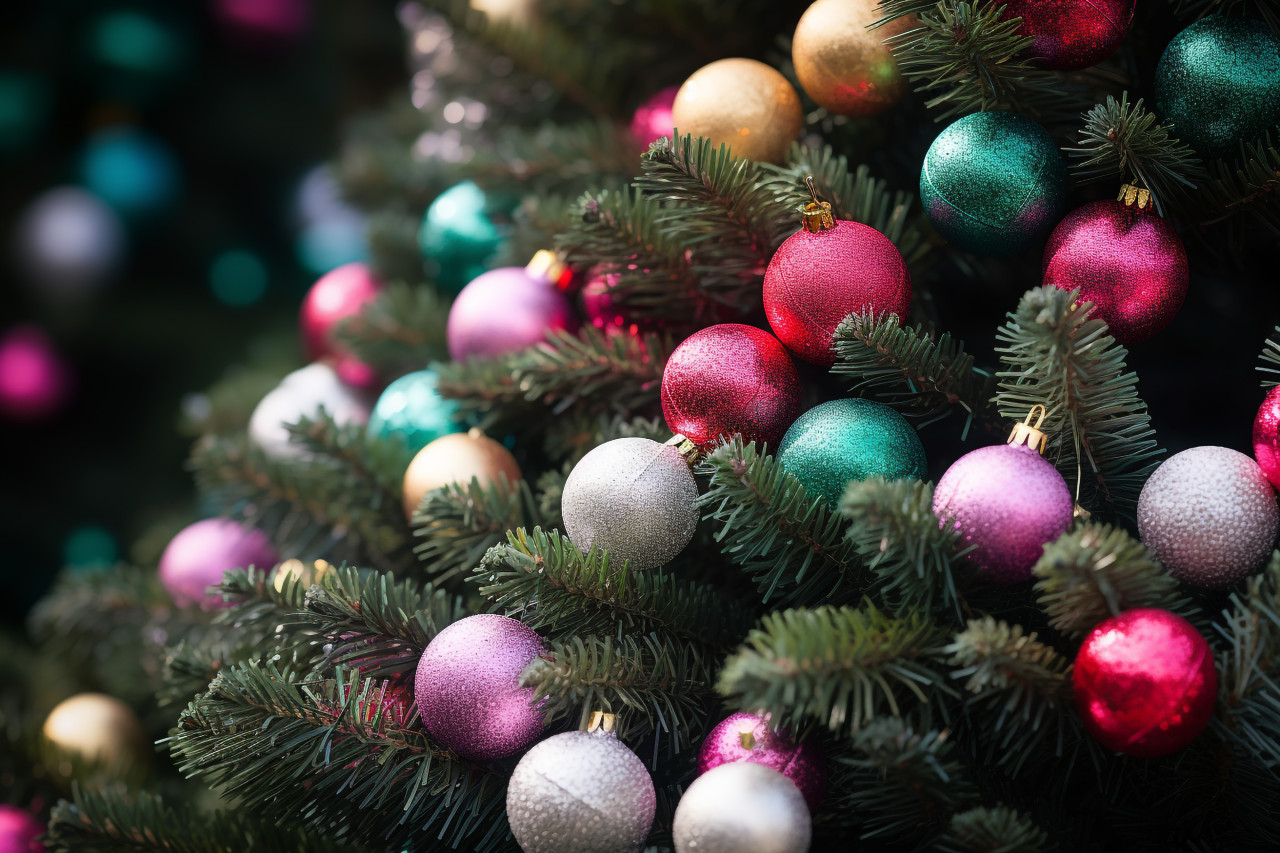 Close up christmas tree photo, christmas festival celebration images