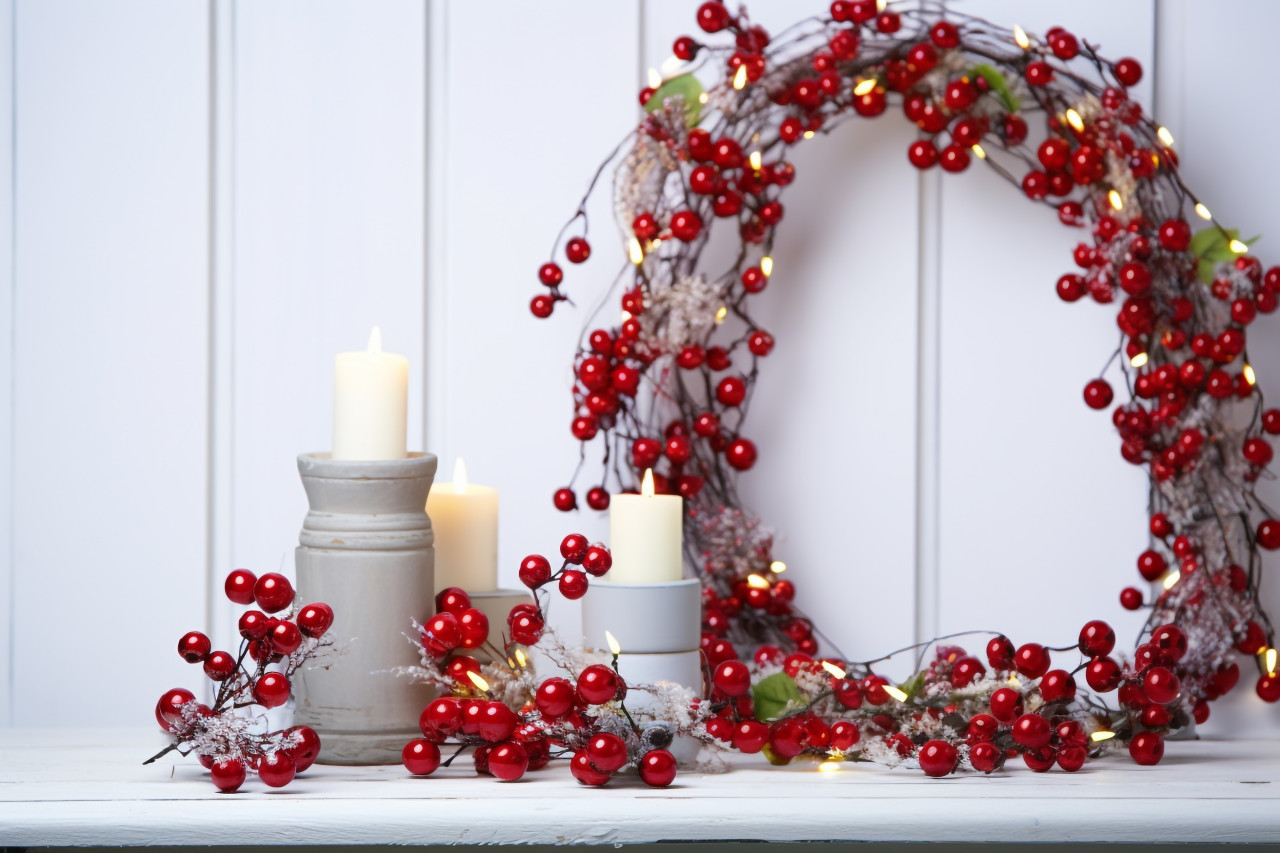 A picture of a christmas arrangement on a white wooden table with room to write your own message, christmas festival celebration images
