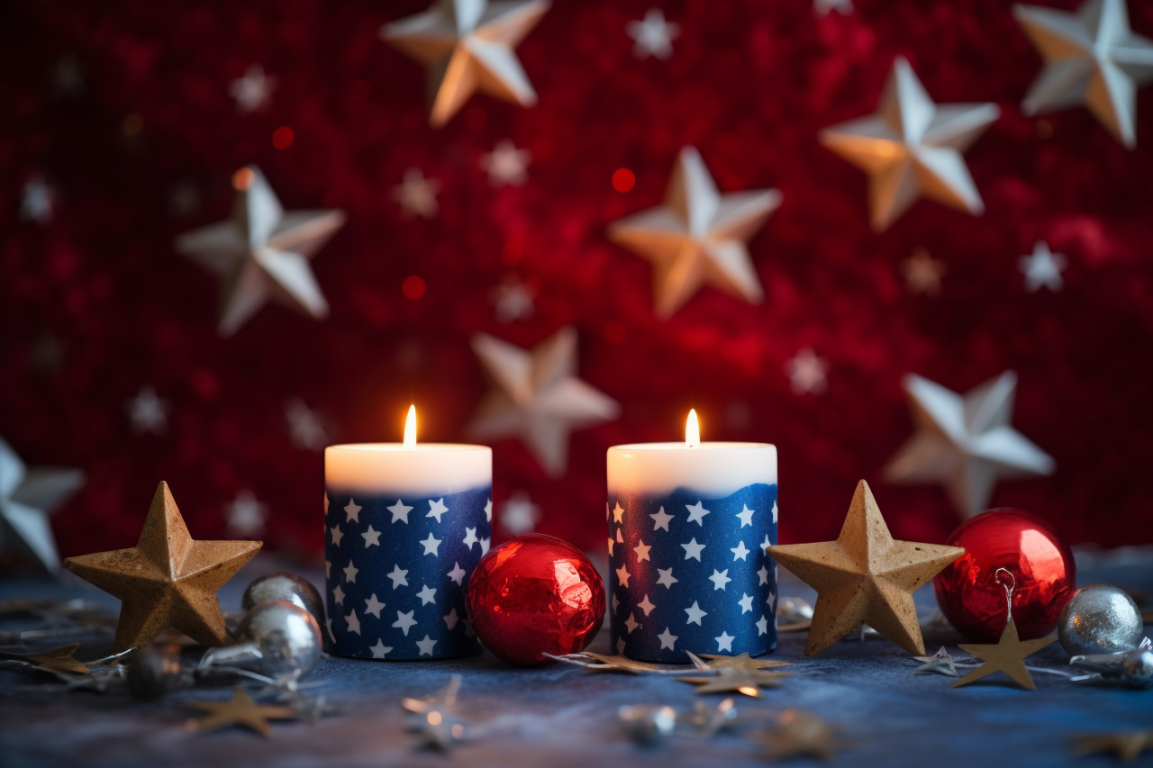 A picture of a christmas scene with shiny stars and lit candles, christmas festival celebration images