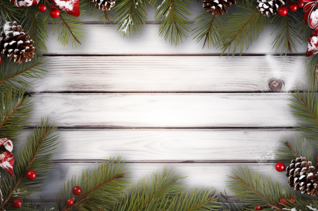 A picture of a christmas border made of fir branches and an ornament on a snowy plank, christmas festival celebration images