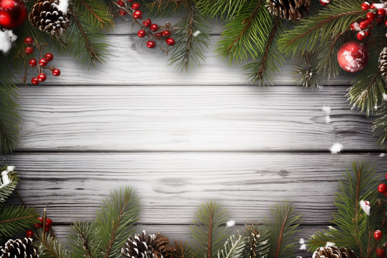 A picture of a christmas border made of fir branches and an ornament on a snowy plank, christmas festival celebration images
