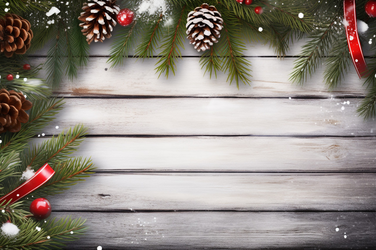 A picture of a christmas border made of fir branches and an ornament on a snowy plank, christmas festival celebration images