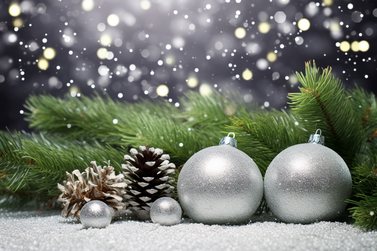 A picture of a christmas card with fir trees and decorations on a sparkling background, christmas festival celebration images