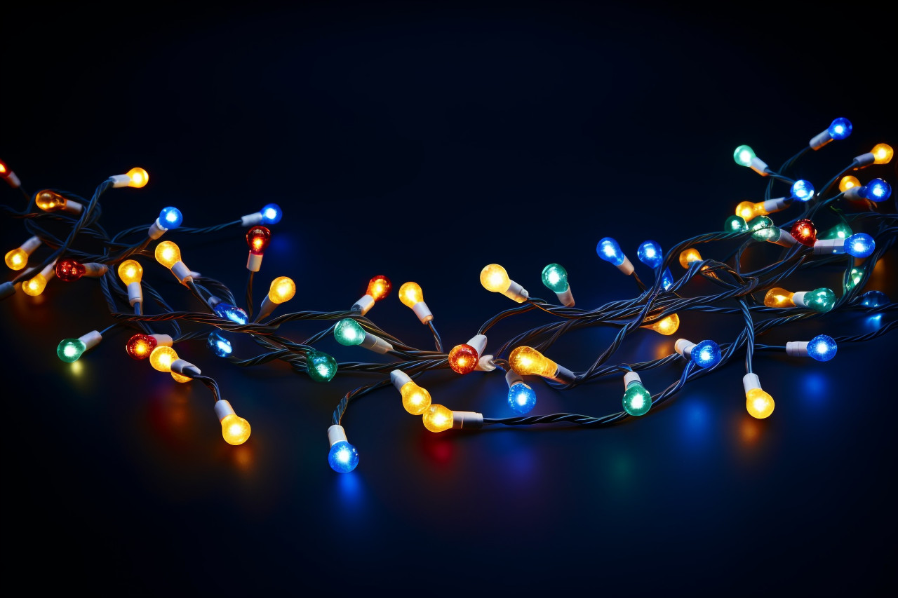 A picture of christmas lights on a dark blue background, christmas festival celebration images