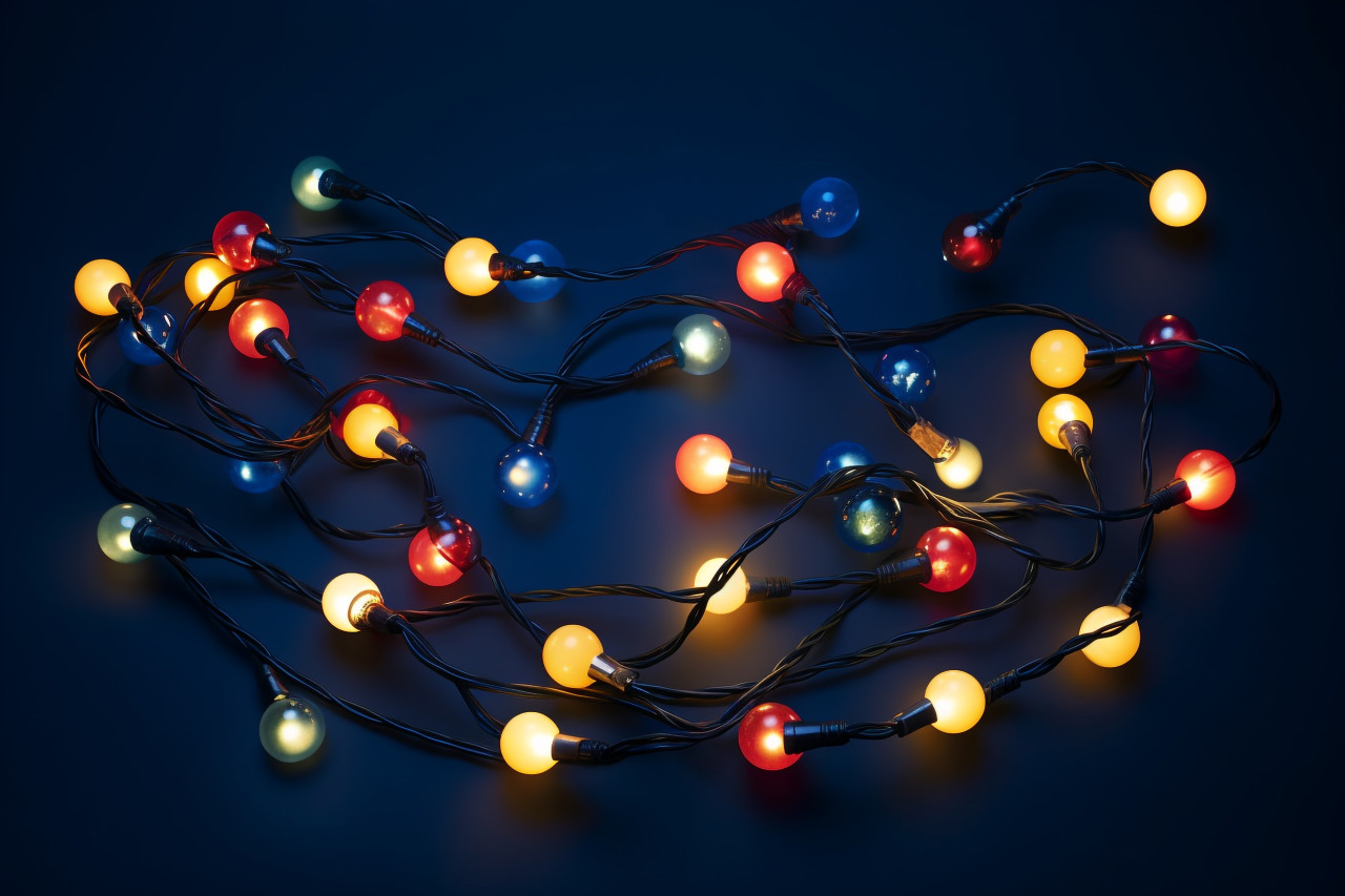A picture of christmas lights on a dark blue background, christmas festival celebration images