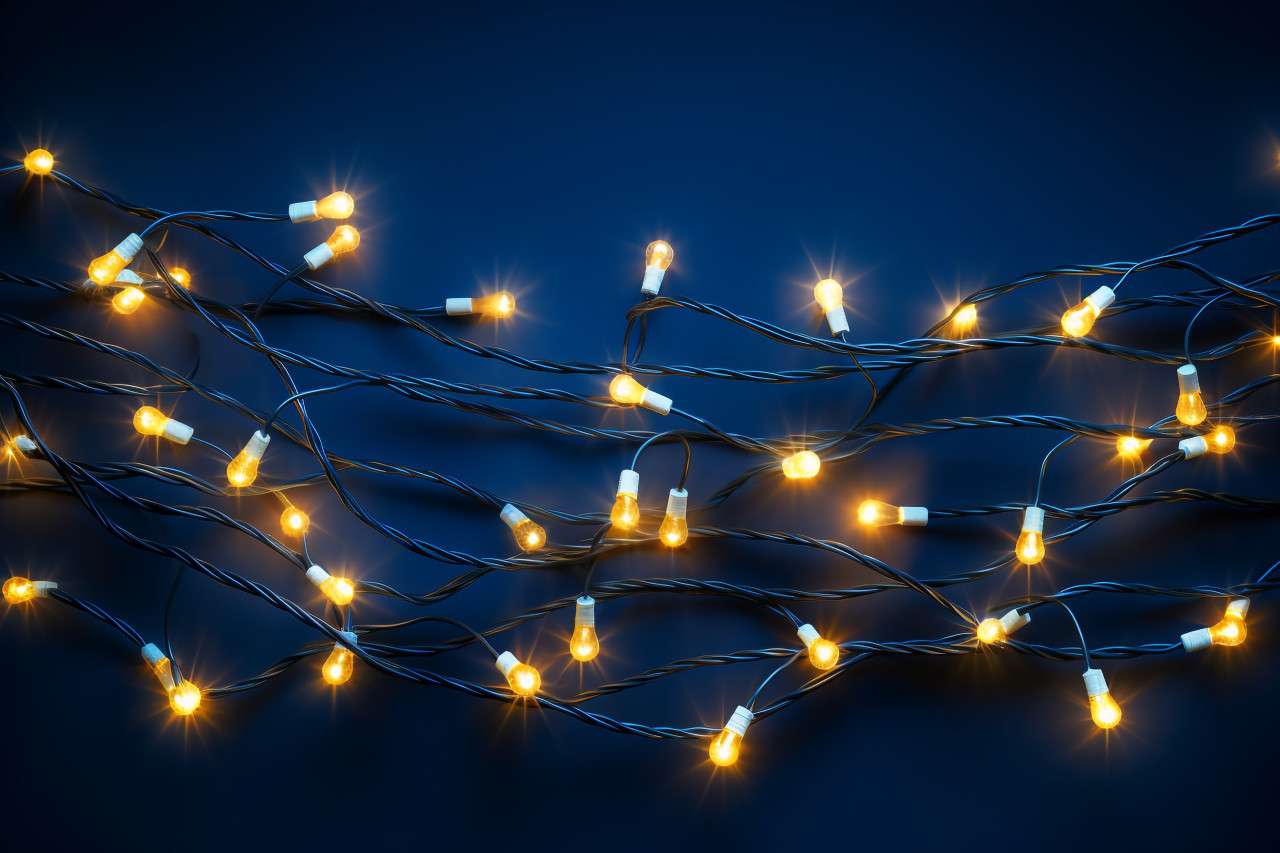 A picture of christmas lights on a dark blue background, christmas festival celebration images