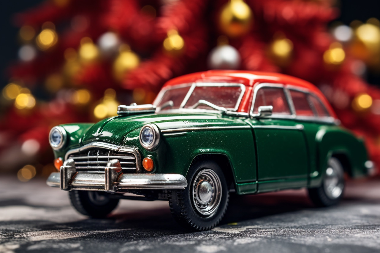 A picture of a small christmas tree on a toy vehicle, christmas festival celebration images