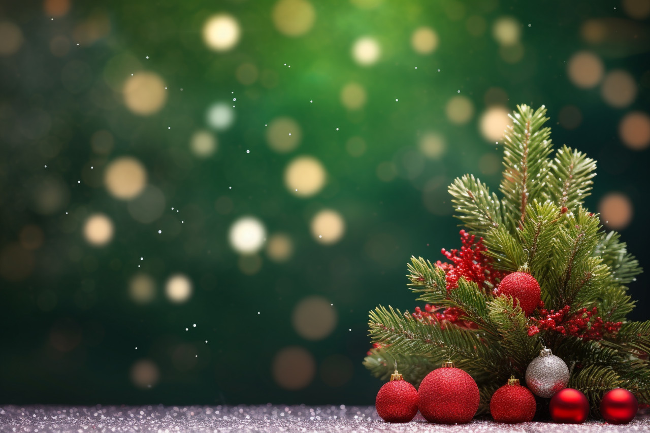 A picture of a christmas scene with a christmas tree and twinkling lights on a red background, christmas festival celebration images