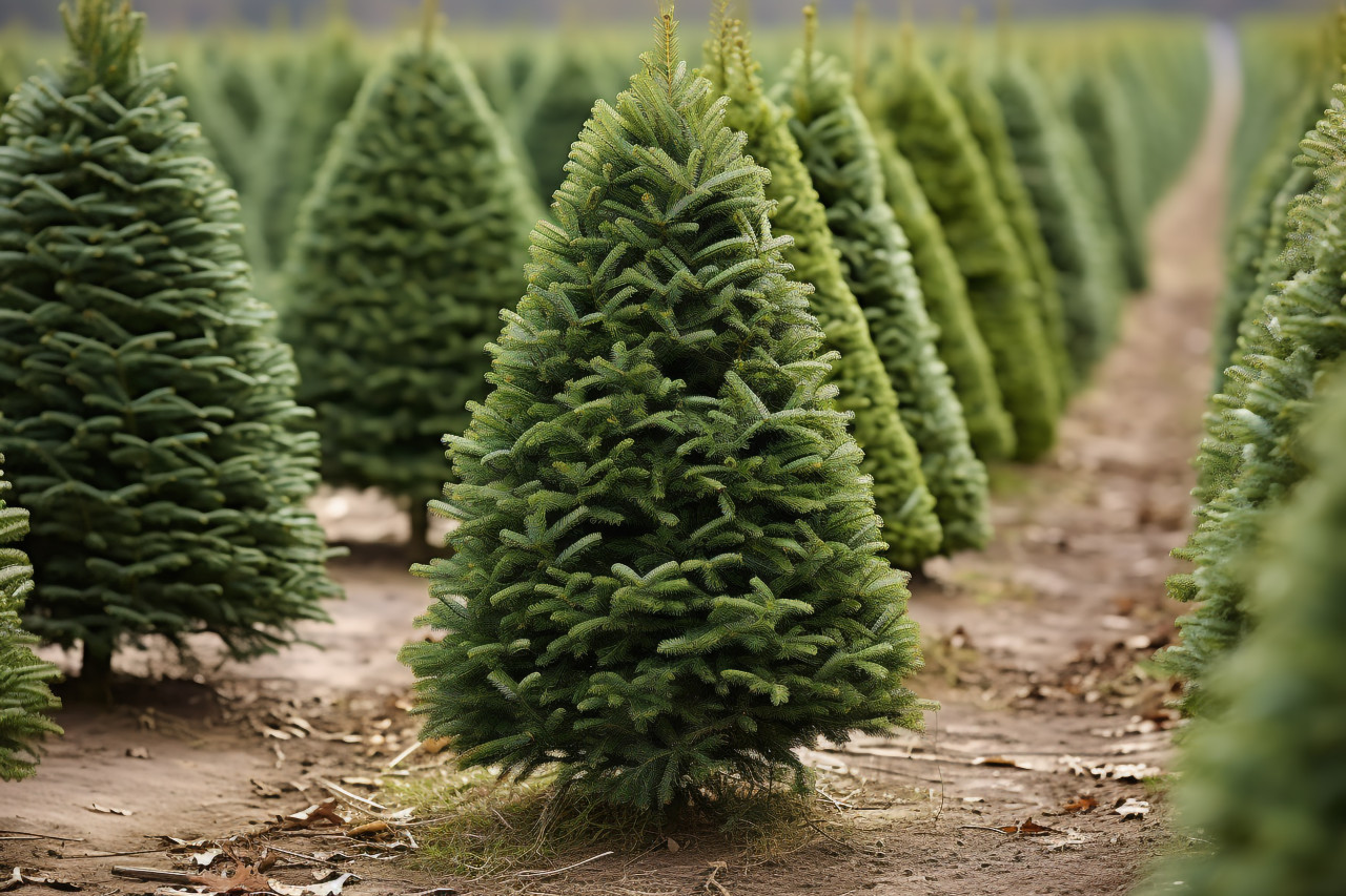 A picture of christmas trees lined up in rows on a farm, christmas people celebrating images