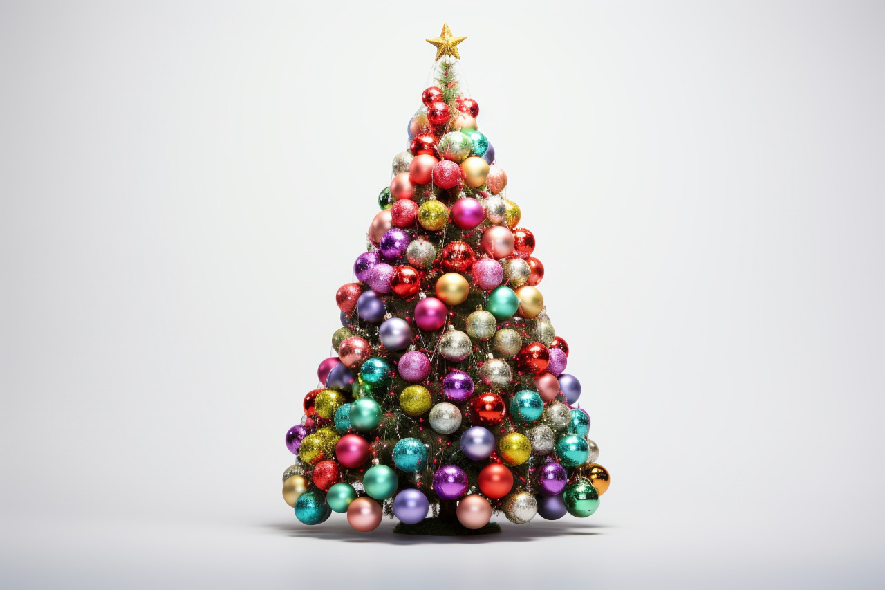 A picture of a decorated christmas tree standing alone on a white background, christmas people celebrating images