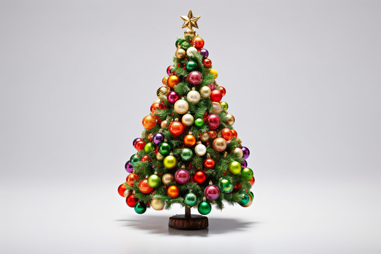 A picture of a decorated christmas tree standing alone on a white background, christmas people celebrating images