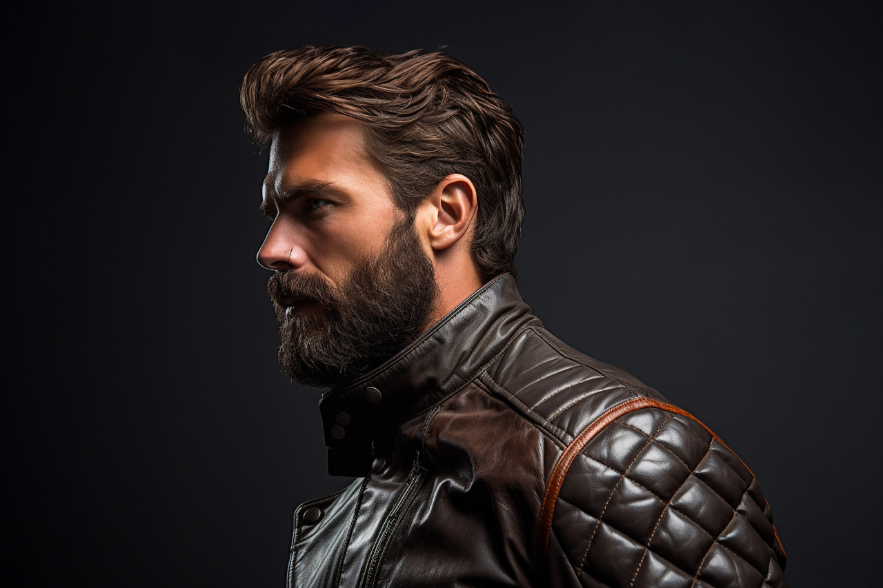 Picture of a stylish man in a leather jacket, personal grooming man image