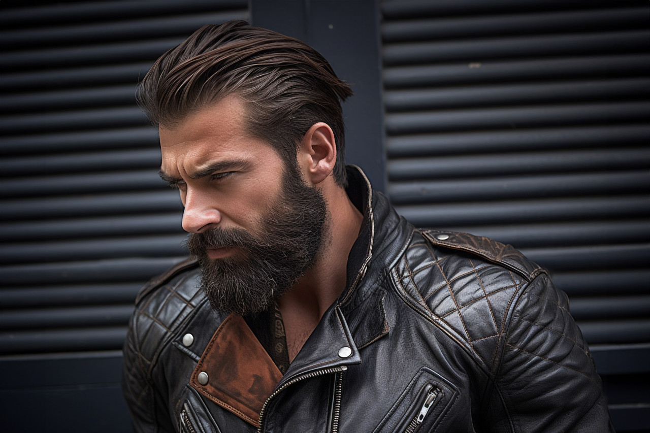 Picture of a stylish man in a leather jacket, personal grooming man image