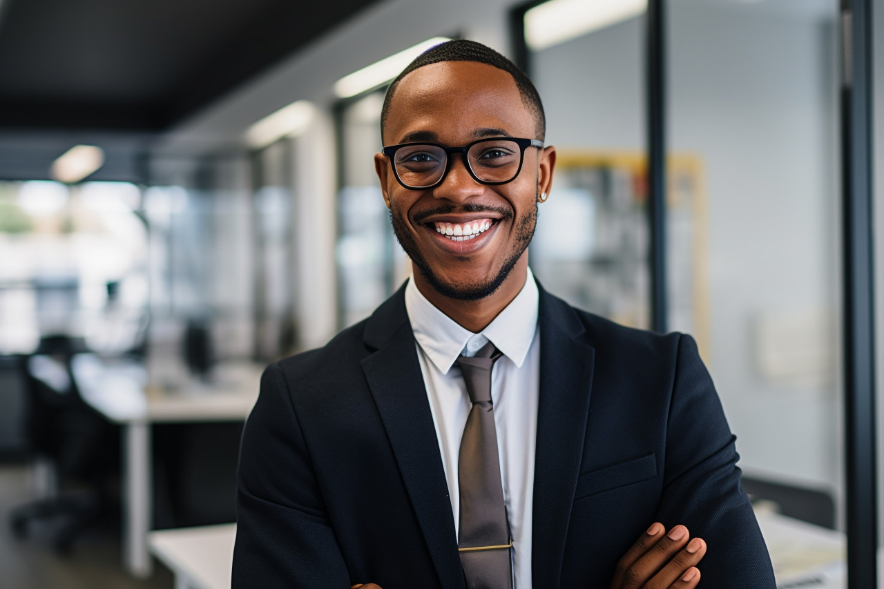 A photo of a happy african american manager shaking hands with a job applicant after an interview in his office, business and corporate inside office image