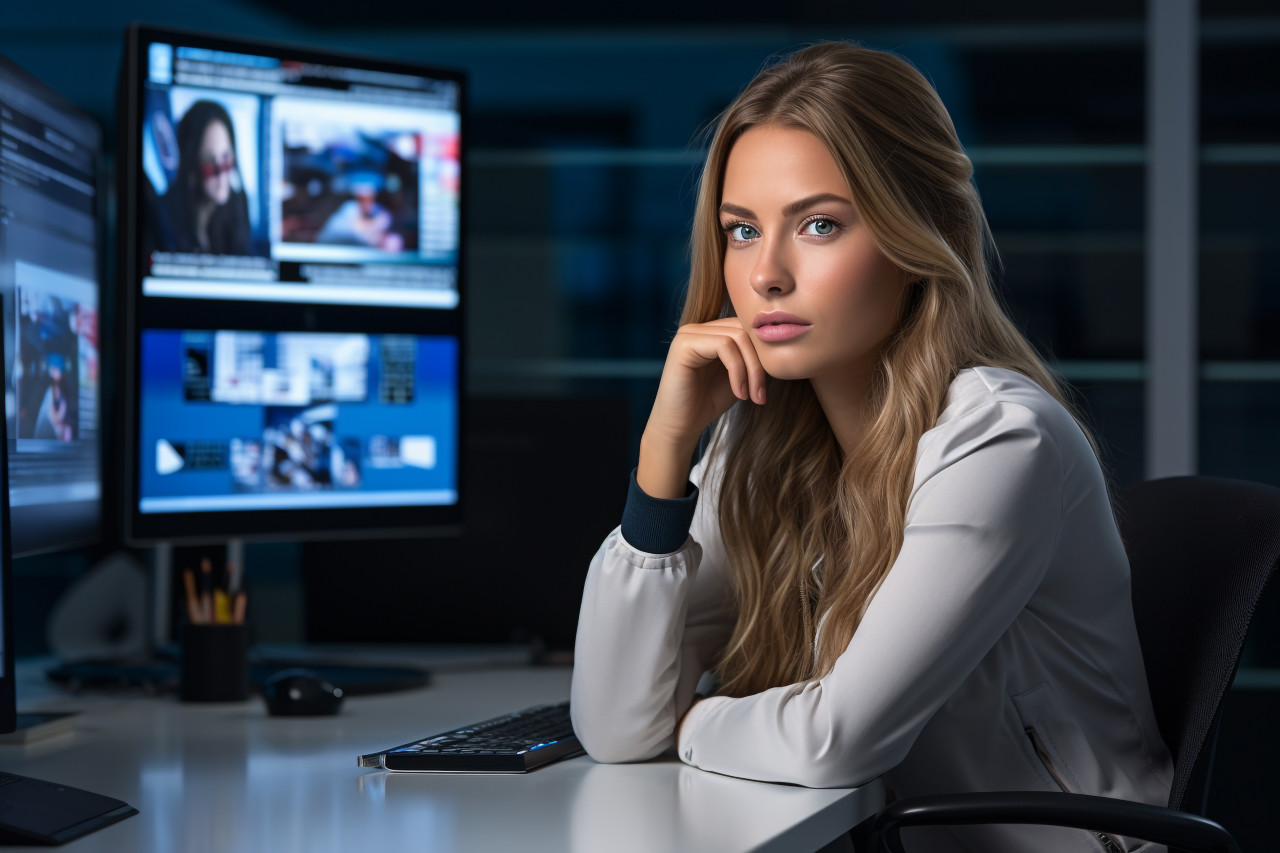 Picture of a young woman at work, business and corporate inside office image