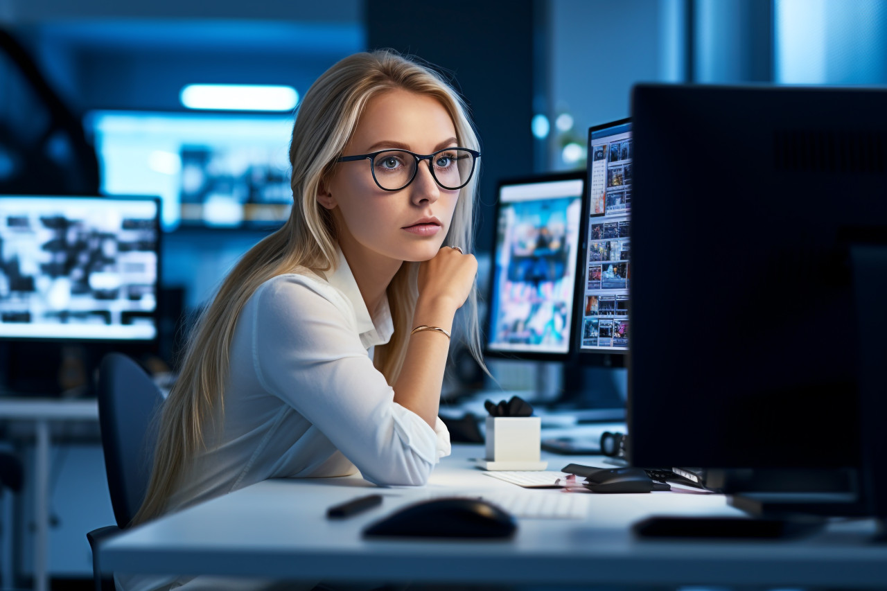 Picture of a young woman at work, business and corporate inside office image