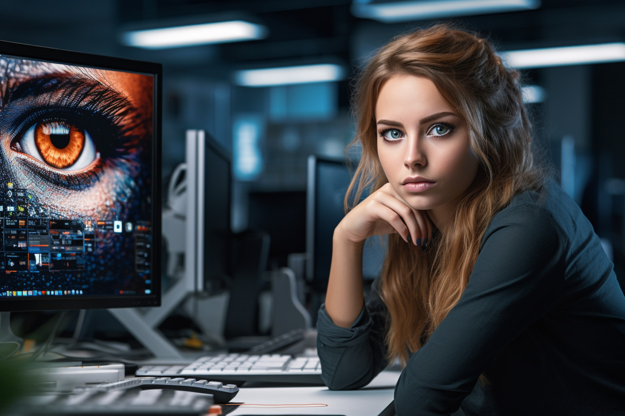 Picture of a young woman at work, business and corporate inside office image