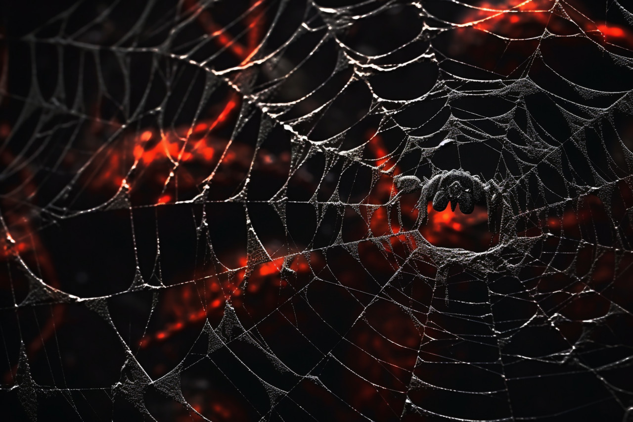 A photo of a dark halloween background with a cobweb and space for text, halloween party image