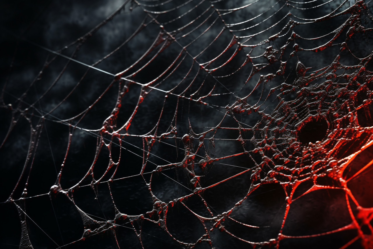A photo of a dark halloween background with a cobweb and space for text, halloween party image