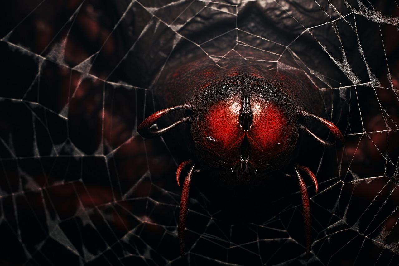A photo of a dark halloween background with a cobweb and space for text, halloween party image