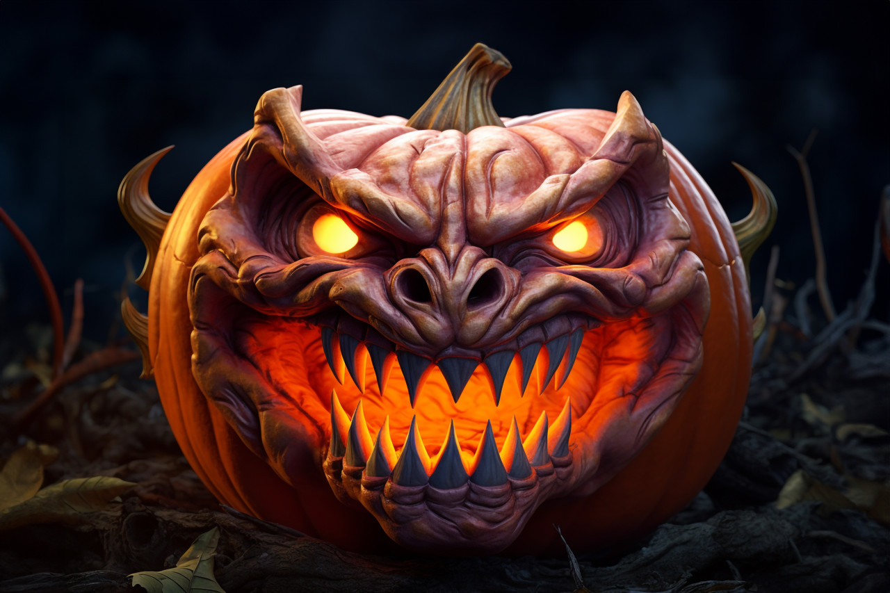 A picture of a scary pumpkin with a wicked smile for halloween, halloween party image