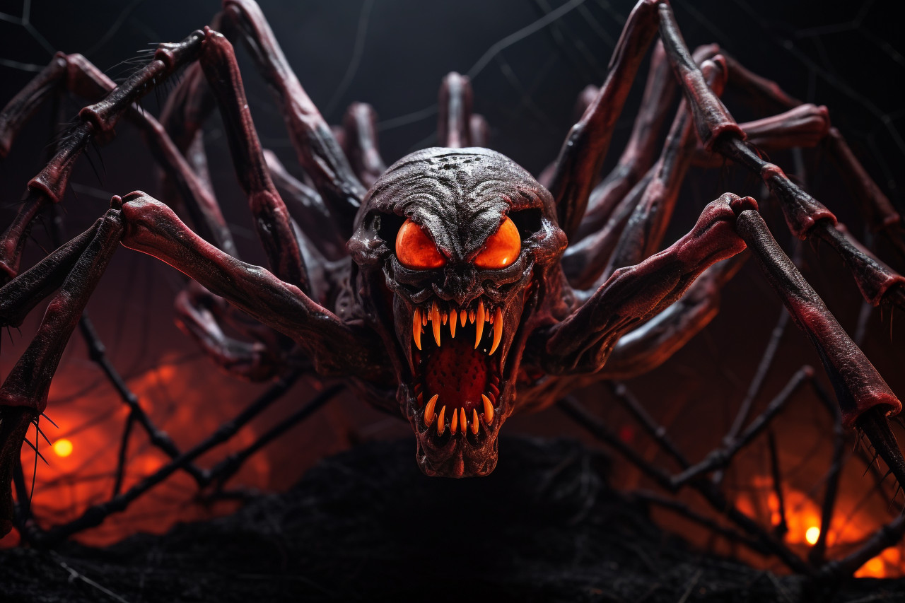 A picture of a fake spider web used as a halloween decoration, with a black background to make it look more spooky, halloween party image