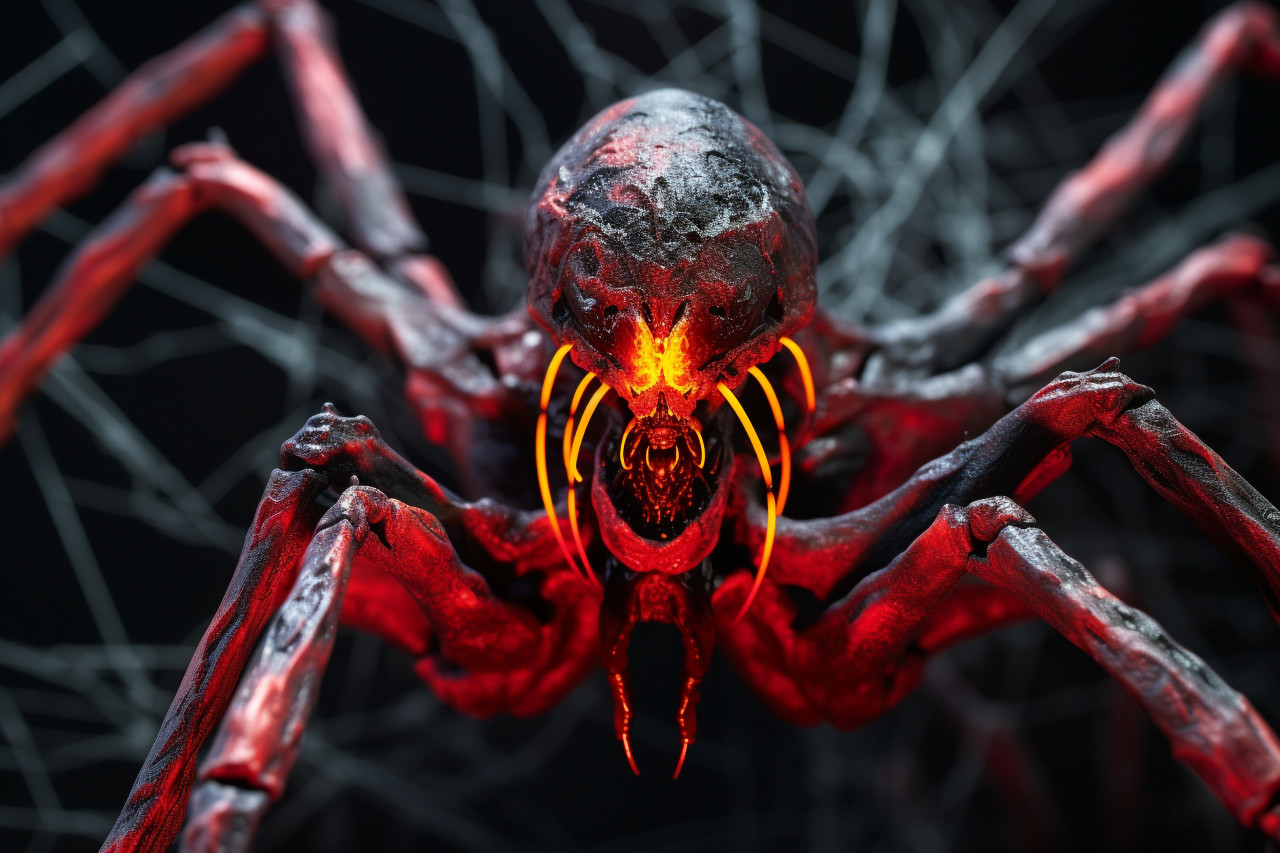 A picture of a fake spider web used as a halloween decoration, with a black background to make it look more spooky, halloween party image