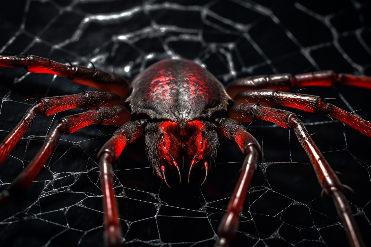 A picture of a fake spider web used as a halloween decoration, with a black background to make it look more spooky, halloween party image