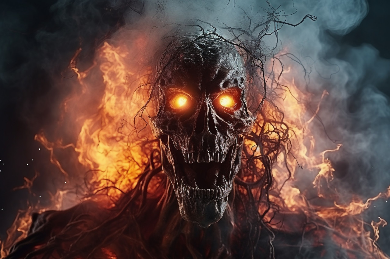 A photo of real smoke exploding outwards, with an empty center. this creates a dramatic smoke or fog effect, halloween party image