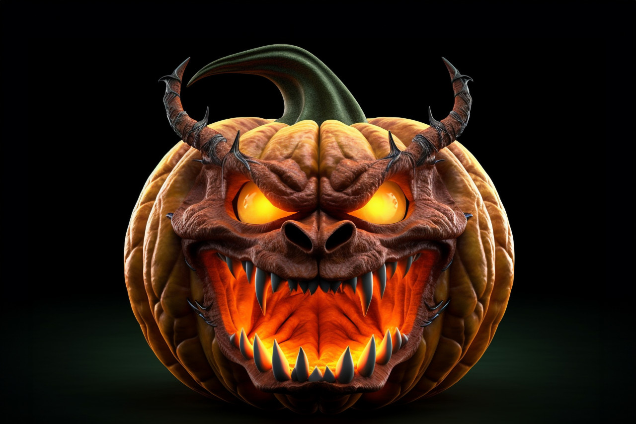 A picture of a glowing halloween pumpkin on a white background, halloween party image