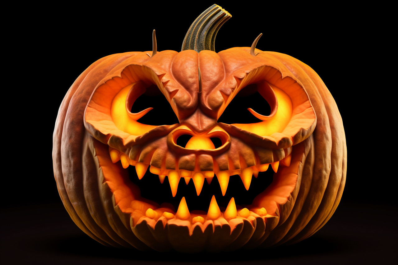 A picture of a glowing halloween pumpkin on a white background, halloween party image