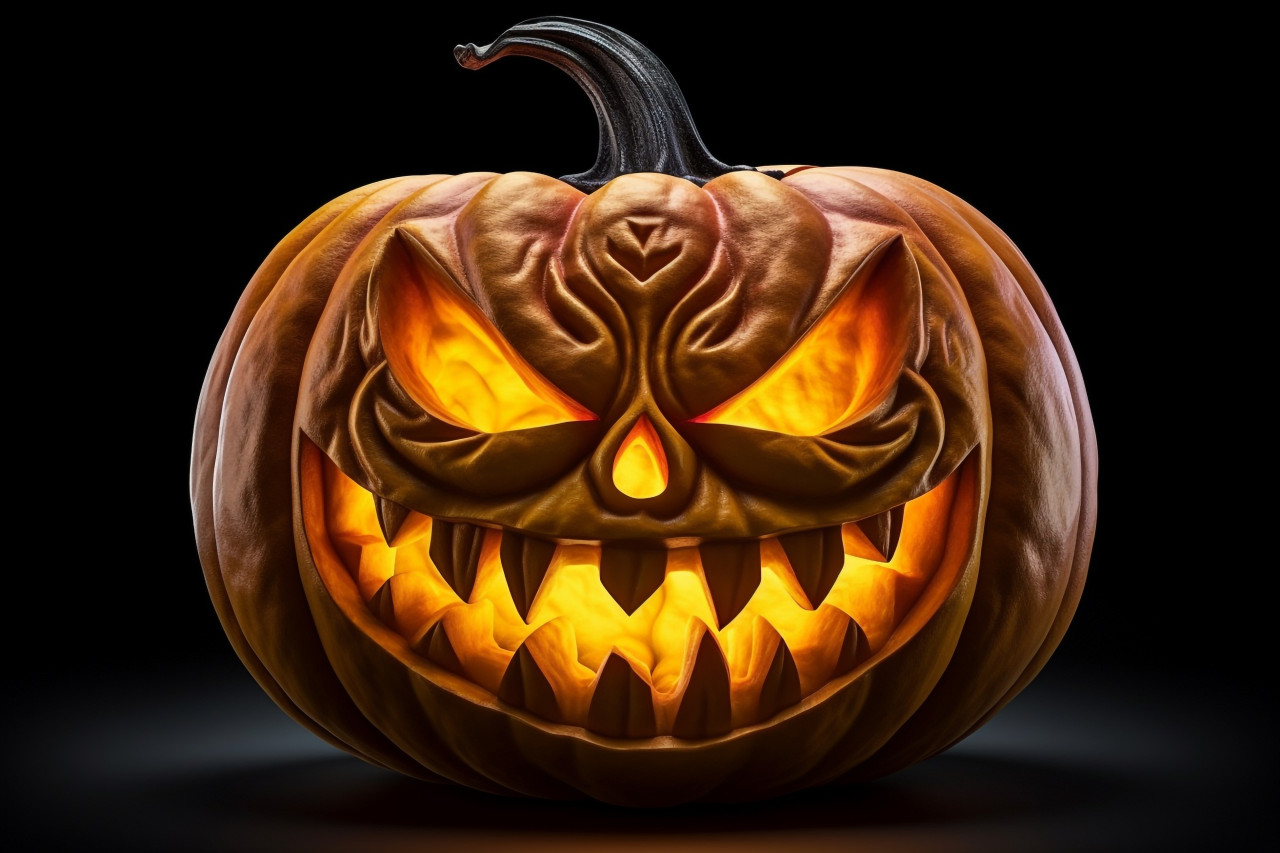 A picture of a glowing halloween pumpkin on a white background, halloween party image