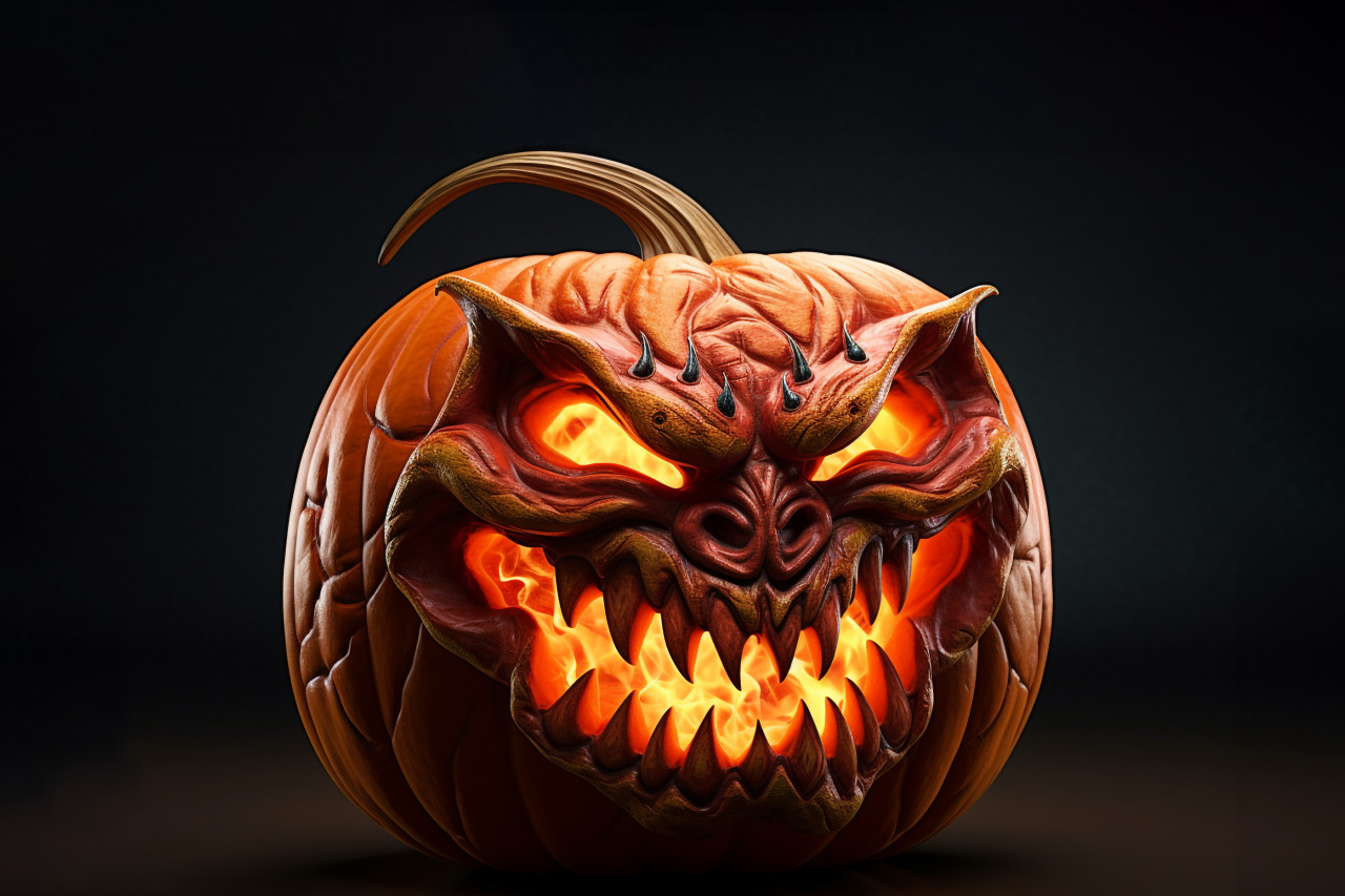 A picture of a glowing halloween pumpkin on a white background, halloween party image