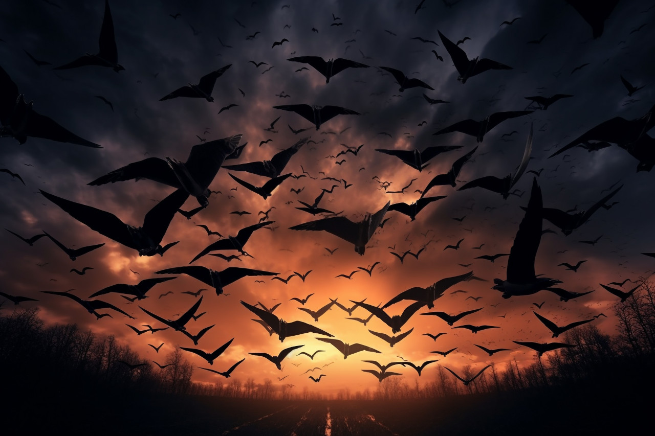 A picture of the moon rising in a dark and mysterious sky. crows are flying in the sky, halloween celebration image