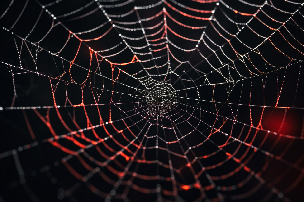 A real spiderweb on a black background, taken on halloween, halloween celebration image