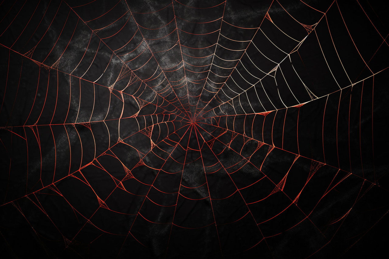 A real spiderweb on a black background, taken on halloween, halloween celebration image