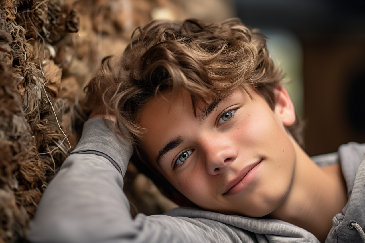 A picture of a young man who looks calm and at ease